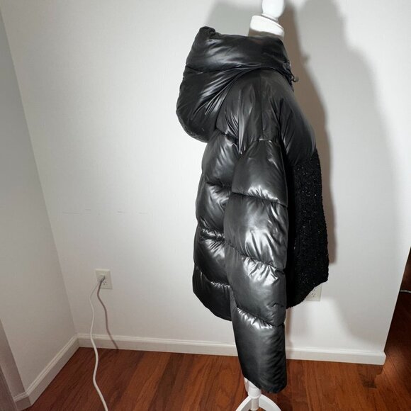NWT BCBG MAX AZRIA Black Tweed Padded Zip Up Hooded Coat - XL - Picture 7 of 10